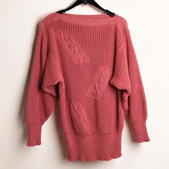Vintage Sweaters - Vintage Mondi Wool Acrylic Coral Salmon Pink Cable Knit Pullover Sweater Size 36